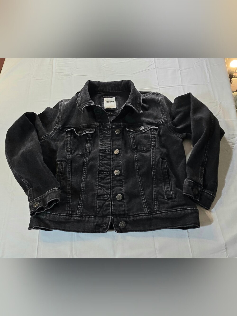 Sonoma Goods For Life Black Denim Jacket Petite Small PS Stretch Trucker